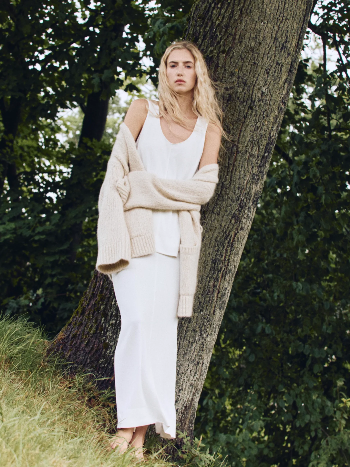 A cardigan tied at the waist