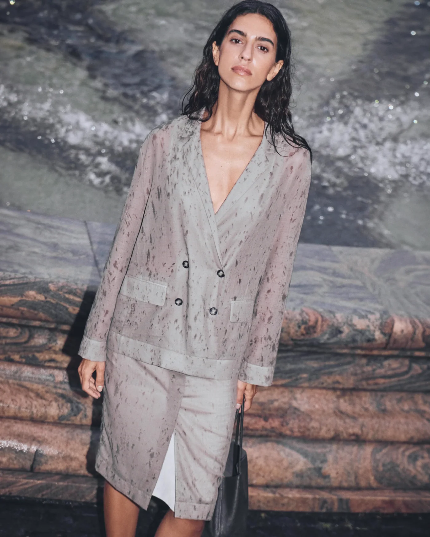 A suit with an abstract print